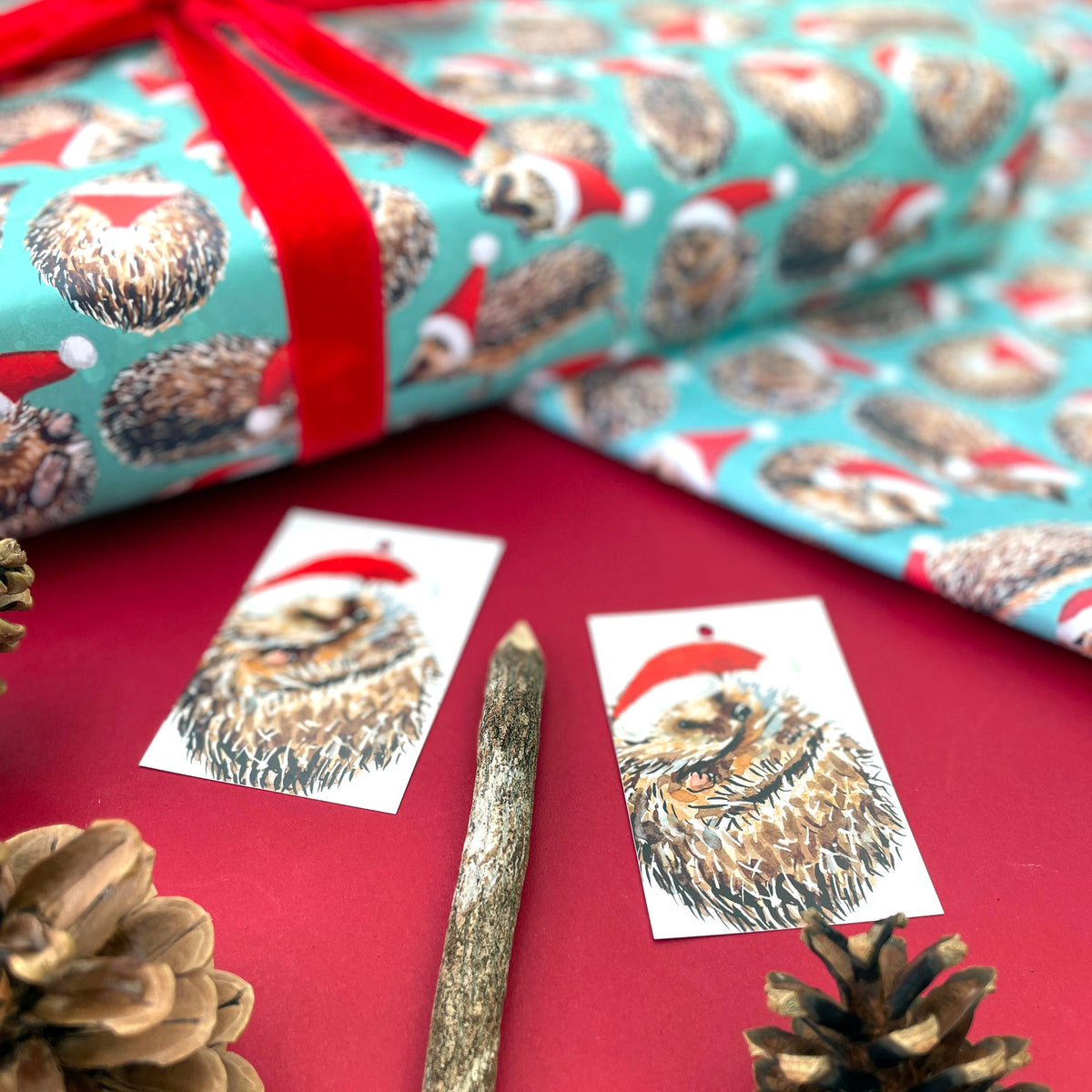 Christmas Hedgehogs wrapping paper Sheets