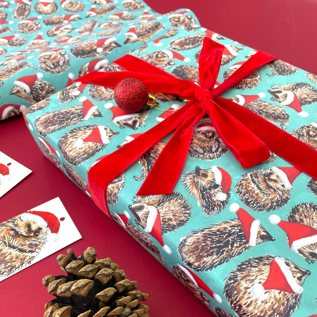 Christmas Hedgehogs wrapping paper Sheets