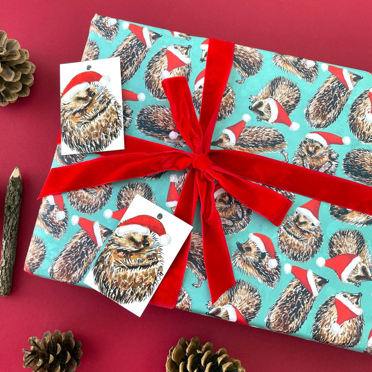 Christmas Hedgehogs wrapping paper Sheets