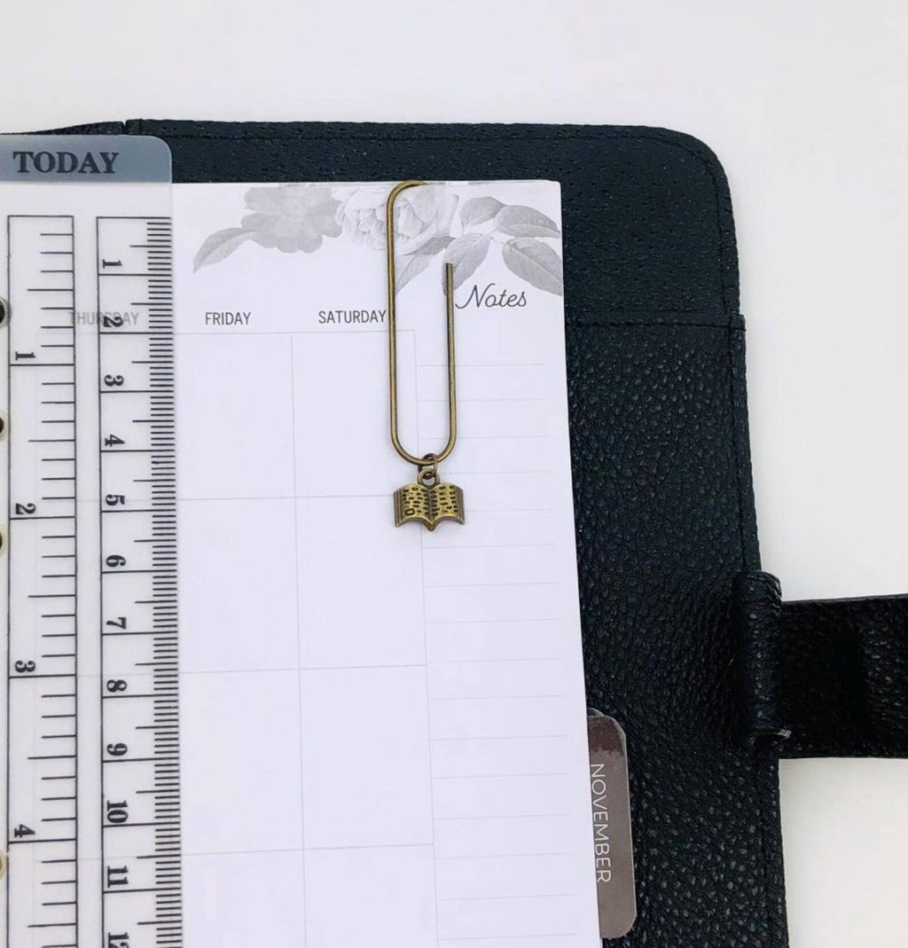 Bronze Book Charm Book Paperclip, Bookish Notebook Clip