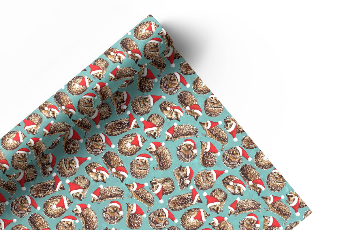 Christmas Hedgehogs wrapping paper Sheets