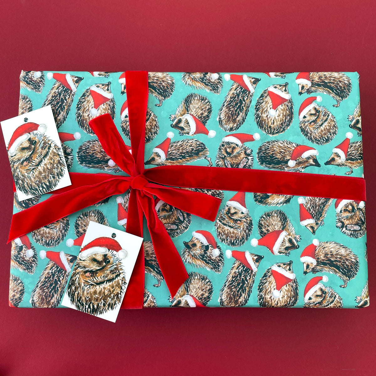 Christmas Hedgehogs wrapping paper Sheets