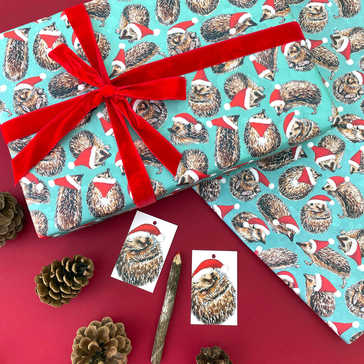 Christmas Hedgehogs wrapping paper Sheets