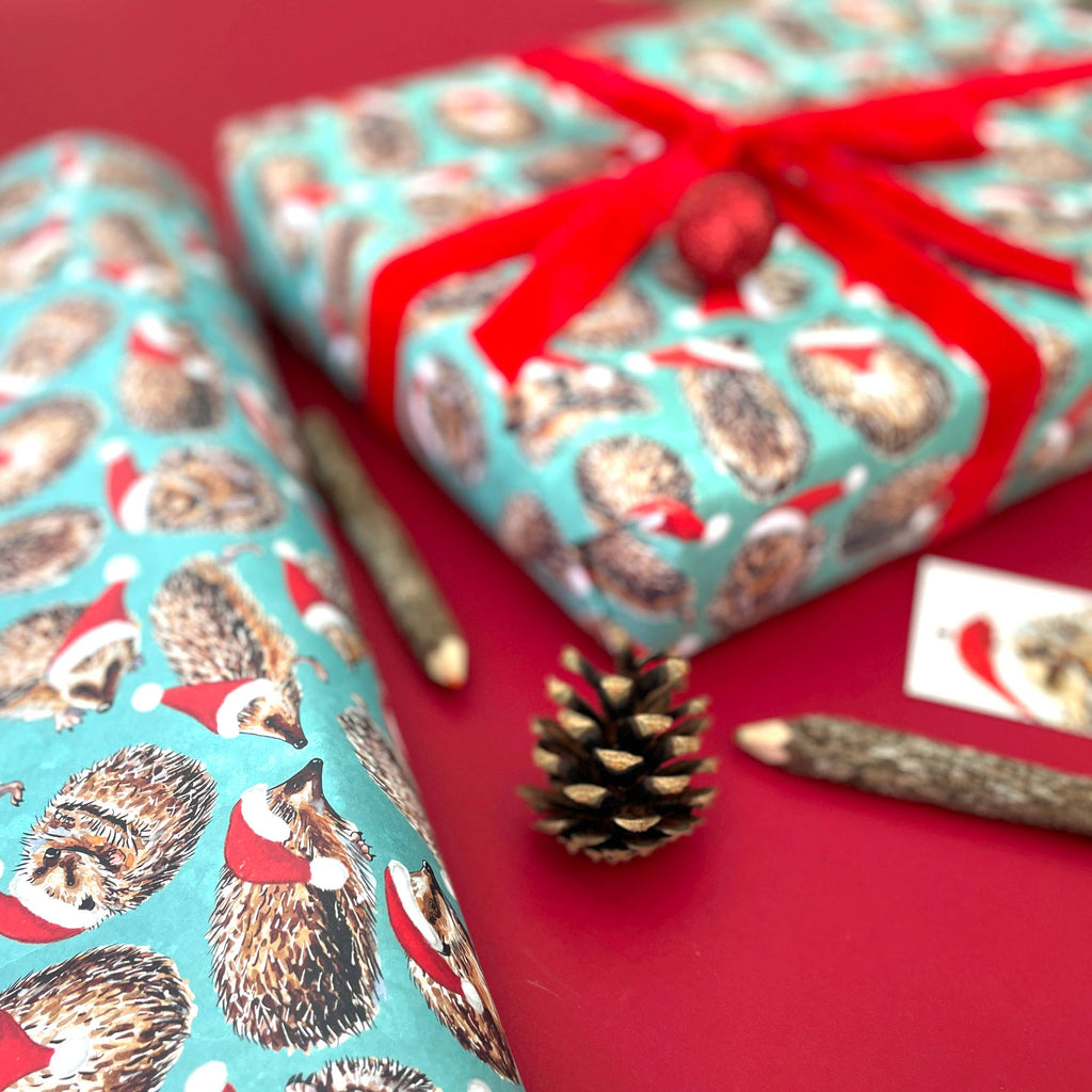 Christmas Hedgehogs wrapping paper Sheets