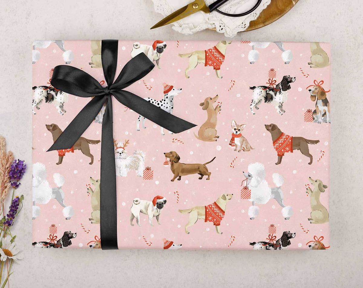 Pink Dog Christmas Wrapping Paper | Gift Wrap