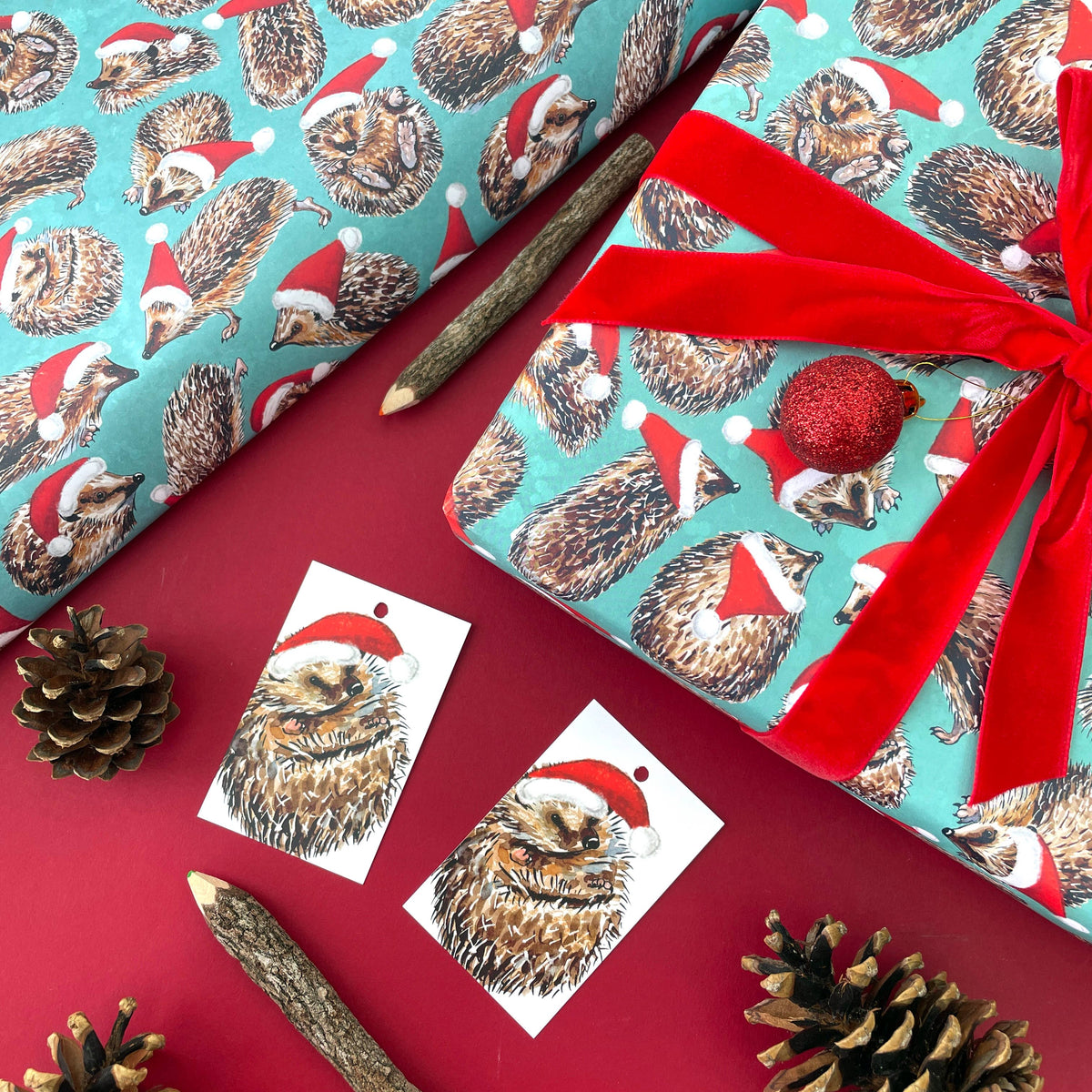 Christmas Hedgehogs wrapping paper Sheets