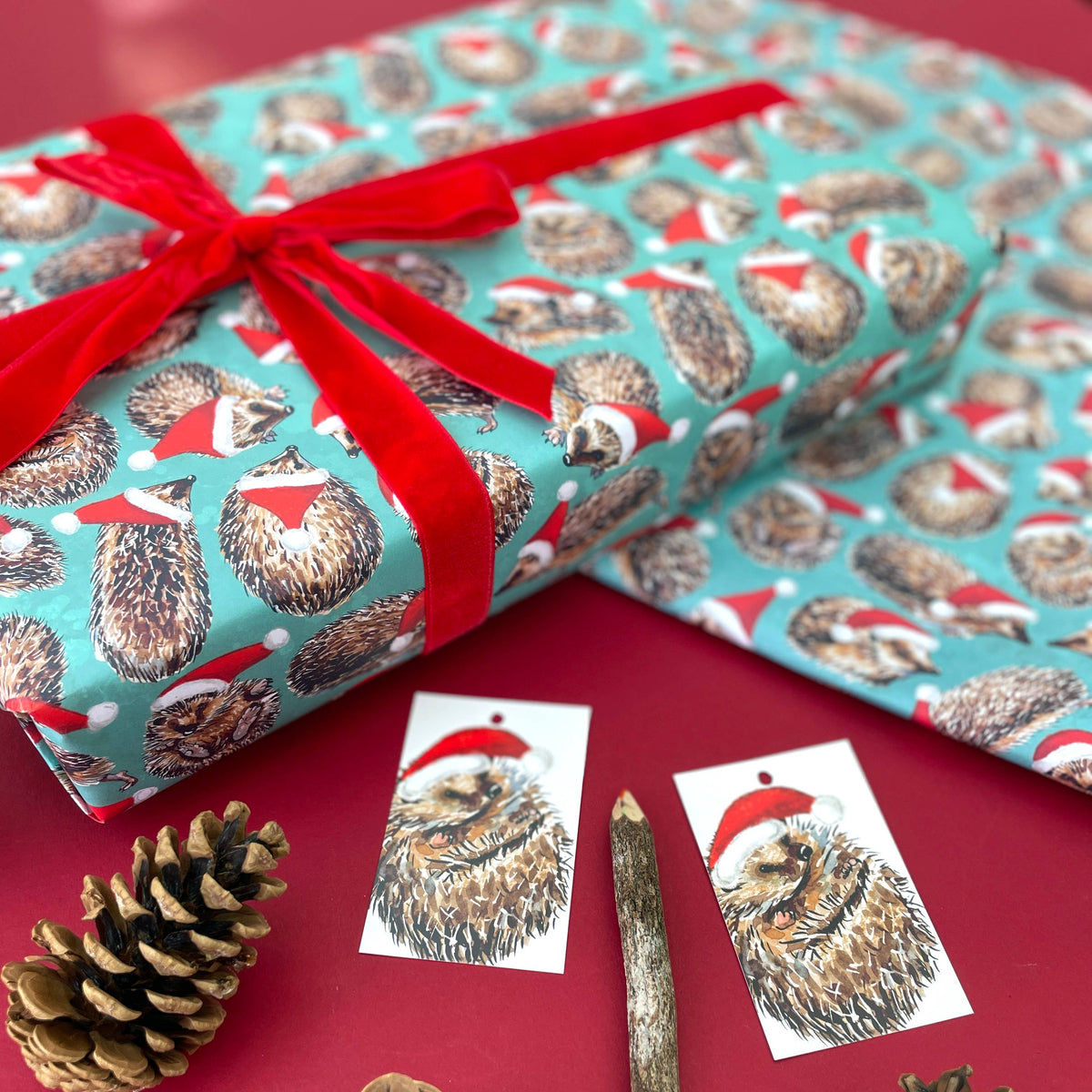 Christmas Hedgehogs wrapping paper Sheets