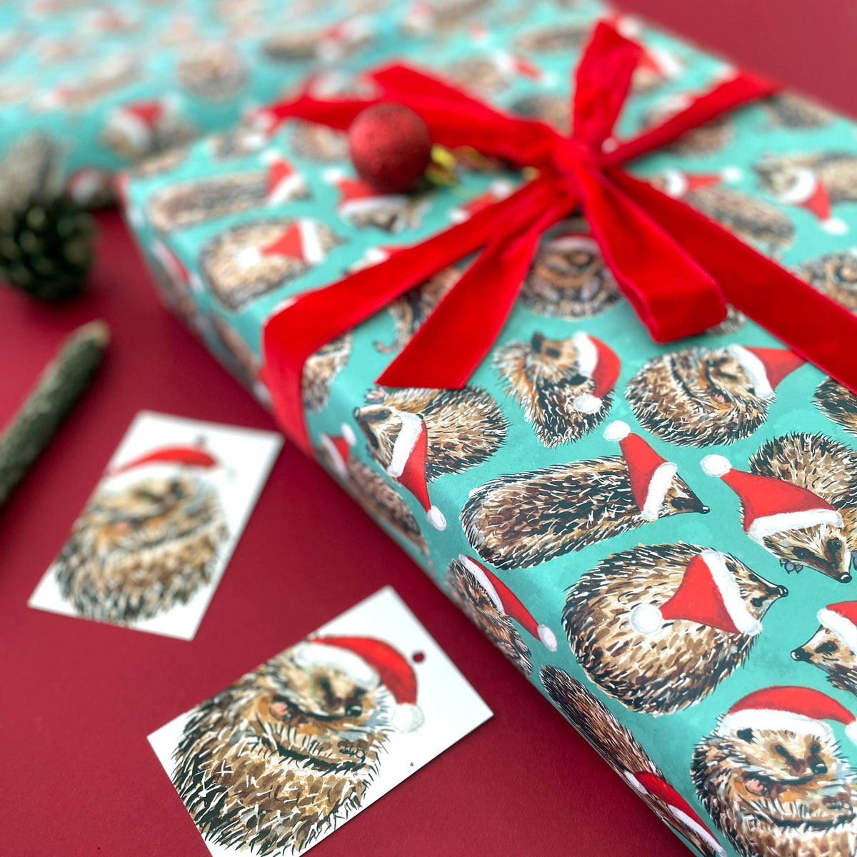 Christmas Hedgehogs wrapping paper Sheets