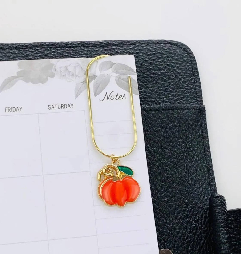 Pumpkin Charm Book Paperclip, Autumn Bookish Notebook Clip